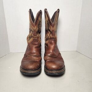 Justin Work Boots Men's 9D Brown Leather Western Style WK4655 EH Embroidered